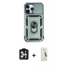 MARSİLYAN™- iPhone 14 Pro Max Kılıf Ahenk Klasik - Şeffaf Pasifik Cam Ekran Koruyucu + PVD Metal Kamera Lens - TU