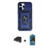 MARSİLYAN™- iPhone 14 Pro Max Kılıf Ahenk Klasik - Siyah 18D Cam Ekran Koruyucu + Raze Metal Kamera Lens - GS