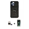 MARSİLYAN™- iPhone 14 Pro Max Kılıf Ahenk Klasik - Siyah 360 Mat Full Body Arka Koruyucu + Gümüş Bilvis Titan Kamera Lens