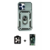 MARSİLYAN™- iPhone 14 Pro Max Kılıf Ahenk Klasik - Siyah 360 Mat Full Body Arka Koruyucu + Turuncu PVD Metal Kamera Lens