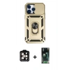 MARSİLYAN™- iPhone 14 Pro Max Kılıf Ahenk Klasik - Siyah 360 Mat Full Body Arka Koruyucu + Turuncu PVD Metal Kamera Lens