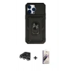 MARSİLYAN™- iPhone 14 Pro Max Kılıf Ahenk Klasik - Siyah Bilvis 3D Mat Cam Ekran Koruyucu + Raze Metal Kamera Lens - GS