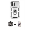 MARSİLYAN™- iPhone 14 Pro Max Kılıf Ahenk Klasik - Siyah Bilvis 3D Mat Cam Ekran Koruyucu + PVD Metal Kamera Lens - TU