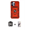 MARSİLYAN™- iPhone 14 Pro Max Kılıf Ahenk Klasik - Siyah Bilvis 3D Mat Cam Ekran Koruyucu + PVD Metal Kamera Lens - TU