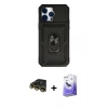 MARSİLYAN™- iPhone 14 Pro Max Kılıf Ahenk Klasik - Siyah Bilvis 5in1 5D Magic Hayalet Cam Ekran Koruyucu + Raze Metal Kamera Lens - GD