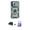 MARSİLYAN™- iPhone 14 Pro Max Kılıf Ahenk Klasik - Siyah Bilvis 5in1 5D Magic Hayalet Cam Ekran Koruyucu + Raze Metal Kamera Lens - GS