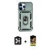 MARSİLYAN™- iPhone 14 Pro Max Kılıf Ahenk Klasik - Siyah Buffer Cam Ekran Koruyucu + PVD Metal Kamera Lens - TU