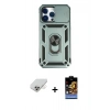 MARSİLYAN™- iPhone 14 Pro Max Kılıf Ahenk Klasik - Siyah Buffer Hayalet Cam Ekran Koruyucu + Band Metal Kamera Lens - GD