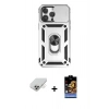 MARSİLYAN™- iPhone 14 Pro Max Kılıf Ahenk Klasik - Siyah Buffer Hayalet Cam Ekran Koruyucu + Band Metal Kamera Lens - GD