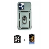 MARSİLYAN™- iPhone 14 Pro Max Kılıf Ahenk Klasik - Siyah Buffer Hayalet Cam Ekran Koruyucu + PVD Metal Kamera Lens - TU