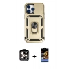 MARSİLYAN™- iPhone 14 Pro Max Kılıf Ahenk Klasik - Siyah Buffer Hayalet Cam Ekran Koruyucu + PVD Metal Kamera Lens - TU