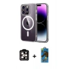 MARSİLYAN™- iPhone 14 Pro Max Kılıf Ahenk Minimal Serisi - Siyah 18D Cam Ekran Koruyucu + PVD Metal Kamera Lens - TU