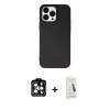 MARSİLYAN™- iPhone 14 Pro Max Kılıf Ahenk Serisi - Şeffaf Pasifik Cam Ekran Koruyucu + PVD Metal Kamera Lens - TU