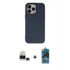 MARSİLYAN™- iPhone 14 Pro Max Kılıf Ahenk Serisi - Siyah 18D Cam Ekran Koruyucu + Derin Mor Bilvis Titan Kamera Lens