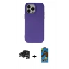 MARSİLYAN™- iPhone 14 Pro Max Kılıf Ahenk Serisi - Siyah 18D Cam Ekran Koruyucu + Raze Metal Kamera Lens - GS