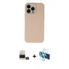 MARSİLYAN™- iPhone 14 Pro Max Kılıf Ahenk Serisi - Siyah 3D Antistatik Cam Ekran Koruyucu + Gold Bilvis Titan Kamera Lens