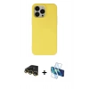 MARSİLYAN™- iPhone 14 Pro Max Kılıf Ahenk Serisi - Siyah 3D Antistatik Cam Ekran Koruyucu + Gold Raze Metal Kamera Lens