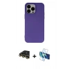 MARSİLYAN™- iPhone 14 Pro Max Kılıf Ahenk Serisi - Siyah 3D Antistatik Cam Ekran Koruyucu + Gold Raze Metal Kamera Lens