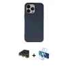 MARSİLYAN™- iPhone 14 Pro Max Kılıf Ahenk Serisi - Siyah 3D Antistatik Cam Ekran Koruyucu + Gold Raze Metal Kamera Lens
