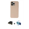 MARSİLYAN™- iPhone 14 Pro Max Kılıf Ahenk Serisi - Siyah 3D Antistatik Cam Ekran Koruyucu + Gold Raze Metal Kamera Lens