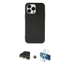 MARSİLYAN™- iPhone 14 Pro Max Kılıf Ahenk Serisi - Siyah 3D Antistatik Cam Ekran Koruyucu + Gold Raze Metal Kamera Lens