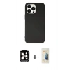 MARSİLYAN™- iPhone 14 Pro Max Kılıf Ahenk Serisi - Siyah 6D Mat Seramik Hayalet Nano Ekran Koruyucu + PVD Metal Kamera Lens - TU