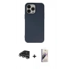 MARSİLYAN™- iPhone 14 Pro Max Kılıf Ahenk Serisi - Siyah Bilvis 3D Mat Cam Ekran Koruyucu + Gümüş Raze Metal Kamera Lens