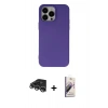 MARSİLYAN™- iPhone 14 Pro Max Kılıf Ahenk Serisi - Siyah Bilvis 3D Mat Cam Ekran Koruyucu + Gümüş Raze Metal Kamera Lens
