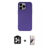 MARSİLYAN™- iPhone 14 Pro Max Kılıf Ahenk Serisi - Siyah Bilvis 3D Mat Cam Ekran Koruyucu + PVD Metal Kamera Lens - TU