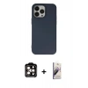 MARSİLYAN™- iPhone 14 Pro Max Kılıf Ahenk Serisi - Siyah Bilvis 3D Mat Cam Ekran Koruyucu + PVD Metal Kamera Lens - TU