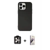 MARSİLYAN™- iPhone 14 Pro Max Kılıf Ahenk Serisi - Siyah Bilvis 3D Mat Cam Ekran Koruyucu + PVD Metal Kamera Lens - TU