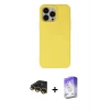 MARSİLYAN™- iPhone 14 Pro Max Kılıf Ahenk Serisi - Siyah Bilvis 5in1 3D Magic Cam Ekran Koruyucu + Raze Metal Kamera Lens - GD