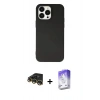 MARSİLYAN™- iPhone 14 Pro Max Kılıf Ahenk Serisi - Siyah Bilvis 5in1 3D Magic Cam Ekran Koruyucu + Raze Metal Kamera Lens - GD