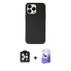 MARSİLYAN™- iPhone 14 Pro Max Kılıf Ahenk Serisi - Siyah Bilvis 5in1 5D Magic Hayalet Cam Ekran Koruyucu + PVD Metal Kamera Lens - TU