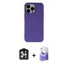 MARSİLYAN™- iPhone 14 Pro Max Kılıf Ahenk Serisi - Siyah Bilvis 5in1 5D Magic Hayalet Cam Ekran Koruyucu + PVD Metal Kamera Lens - TU