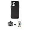 MARSİLYAN™- iPhone 14 Pro Max Kılıf Ahenk Serisi - Siyah Bilvis Hayalet Cam Ekran Koruyucu + PVD Metal Kamera Lens - TU