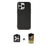 MARSİLYAN™- iPhone 14 Pro Max Kılıf Ahenk Serisi - Siyah Buffer Cam Ekran Koruyucu + PVD Metal Kamera Lens - TU