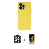 MARSİLYAN™- iPhone 14 Pro Max Kılıf Ahenk Serisi - Siyah Buffer Cam Ekran Koruyucu + PVD Metal Kamera Lens - TU