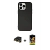 MARSİLYAN™- iPhone 14 Pro Max Kılıf Ahenk Serisi - Siyah Buffer Cam Ekran Koruyucu + Raze Metal Kamera Lens - GD
