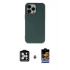MARSİLYAN™- iPhone 14 Pro Max Kılıf Ahenk Serisi - Siyah Buffer Hayalet Cam Ekran Koruyucu + Turuncu PVD Metal Kamera Lens
