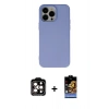 MARSİLYAN™- iPhone 14 Pro Max Kılıf Ahenk Serisi - Siyah Buffer Hayalet Cam Ekran Koruyucu + Turuncu PVD Metal Kamera Lens