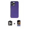 MARSİLYAN™- iPhone 14 Pro Max Kılıf Ahenk Serisi - Siyah Buffer Hayalet Cam Ekran Koruyucu + Turuncu PVD Metal Kamera Lens
