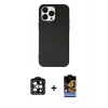 MARSİLYAN™- iPhone 14 Pro Max Kılıf Ahenk Serisi - Siyah Buffer Hayalet Cam Ekran Koruyucu + Turuncu PVD Metal Kamera Lens