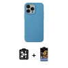 MARSİLYAN™- iPhone 14 Pro Max Kılıf Ahenk Serisi - Siyah Buffer Hayalet Cam Ekran Koruyucu + Turuncu PVD Metal Kamera Lens
