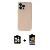 MARSİLYAN™- iPhone 14 Pro Max Kılıf Ahenk Serisi - Siyah Buffer Hayalet Cam Ekran Koruyucu + Turuncu PVD Metal Kamera Lens