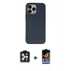MARSİLYAN™- iPhone 14 Pro Max Kılıf Ahenk Serisi - Siyah Buffer Hayalet Cam Ekran Koruyucu + Turuncu PVD Metal Kamera Lens