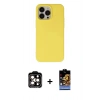 MARSİLYAN™- iPhone 14 Pro Max Kılıf Ahenk Serisi - Siyah Buffer Hayalet Cam Ekran Koruyucu + Turuncu PVD Metal Kamera Lens