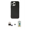 MARSİLYAN™- iPhone 14 Pro Max Kılıf Ahenk Serisi - Siyah Polymer Nano Ekran Koruyucu + Bilvis Titan Kamera Lens - GS