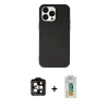 MARSİLYAN™- iPhone 14 Pro Max Kılıf Ahenk Serisi - Siyah Polymer Nano Ekran Koruyucu + PVD Metal Kamera Lens - TU