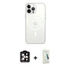 MARSİLYAN™- iPhone 14 Pro Max Kılıf Ahenk Yansıma Prime - Şeffaf Pasifik Cam Ekran Koruyucu + PVD Metal Kamera Lens - TU
